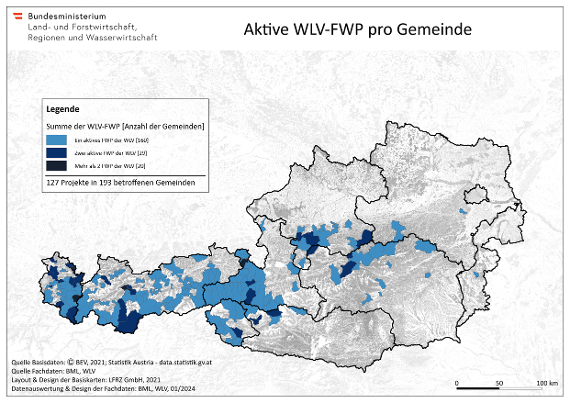 Kartendarstellung aktiver FWP der WLV pro Gemeinde