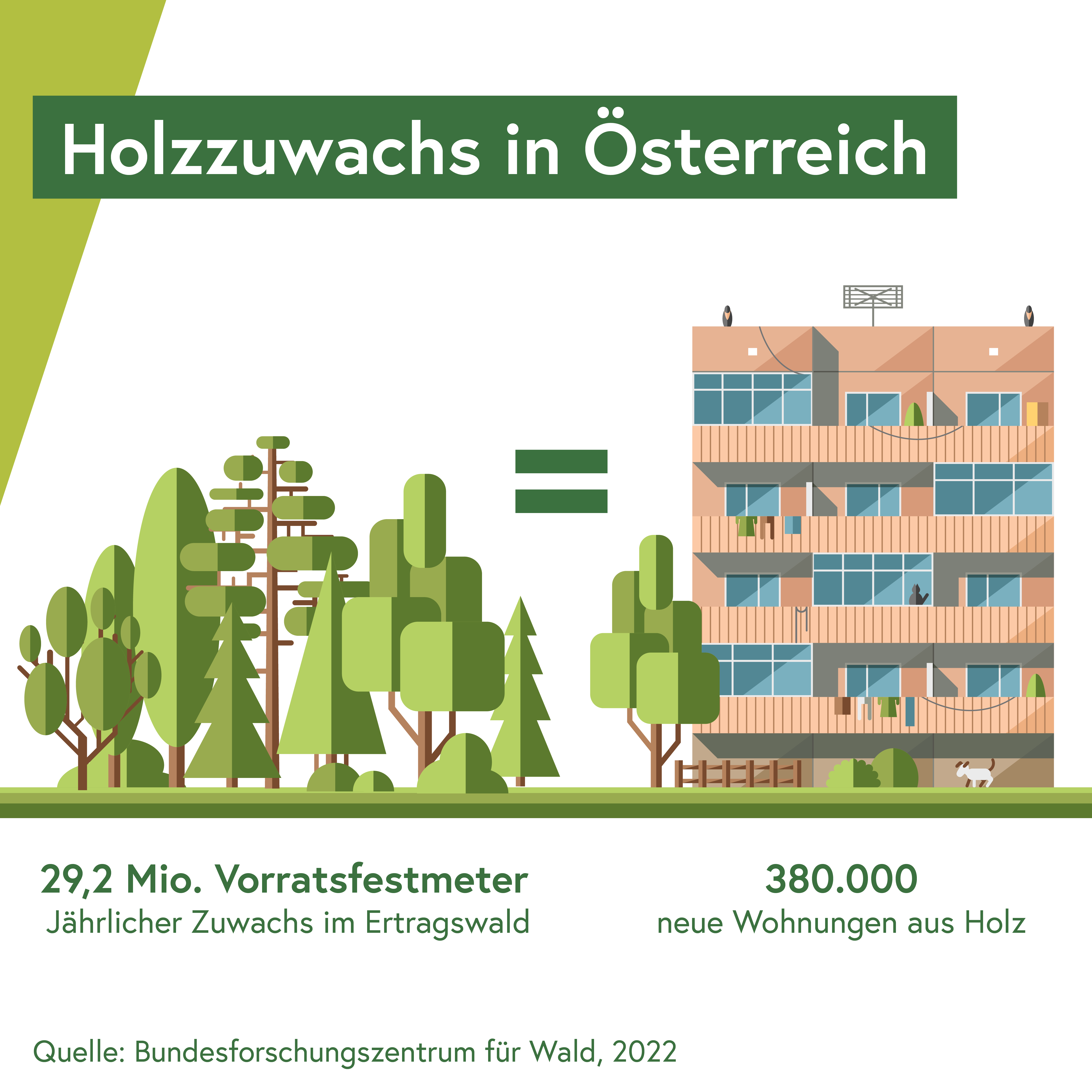 Jährlicher Holzzuwachs ergibt 380.000 Wohnungen aus Holz