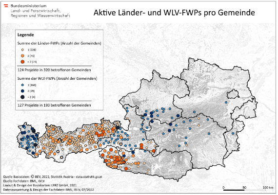 Kartendarstellung aktiver Länder und WLV-FWPs pro Gemeinde