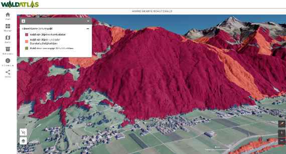 Hinweiskarte Schutzwald in 3D