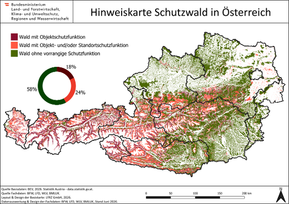 Hinweiskarte Schutzwald in Österreich