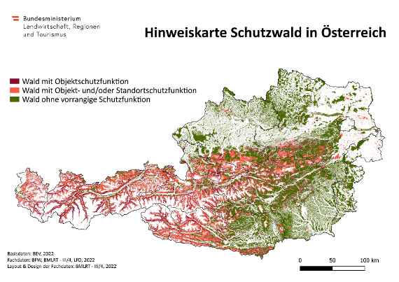 Hinweiskarte Schutzwald in Österreich