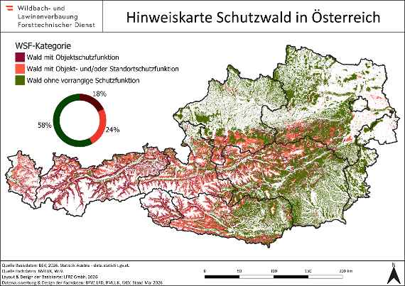 Hinweiskarte Schutzwald in Österreich, 2026