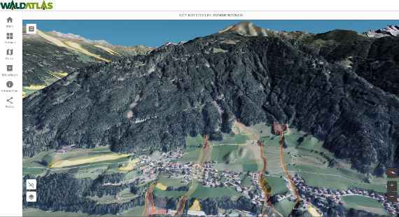 WALDATLAS 3D mit Gefahrenzonenplan der WLV