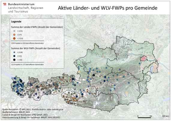 Karte der aktiven Länder- und WLV-FWPs pro Gemeinde