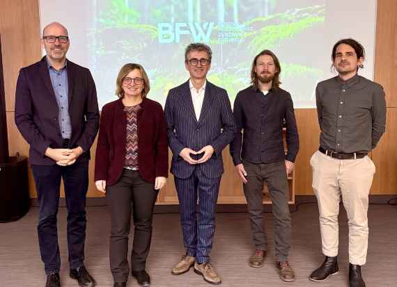 Die Vortragenden am BFW-Praxistag: Dr. Silvio Schüler, DI Alexandra Freudenschuß, DI Dr. Peter Mayer (Leiter des BFW), Frederick Sachser MSc, DI David Keßler [v.l.n.r.]