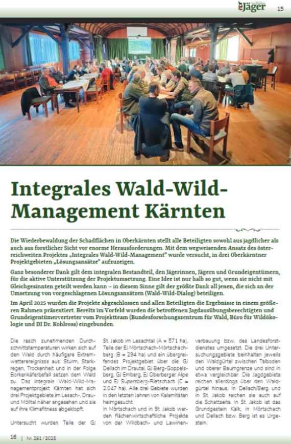 "Der Kärntner Jäger": Artikel zum Thema "Integrales Wald-Wild-Management in Kärnten".