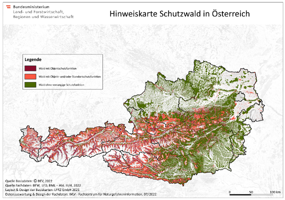 Hinweiskarte Schutzwald in Österreich