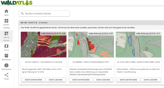 WALDATLAS - Geodatenprojekte unter "Meine Karten" anlegen und verwalten