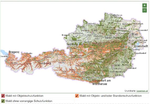 Kartendienst der Hinweiskarte Schutzwald