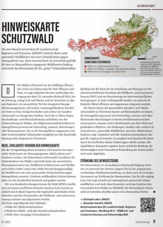 Forstzeitung_Artikel_Hinweiskarte Schutzwald_Ausgabe 5/2022