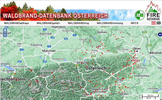 Waldbrand-Datenbank Österreich