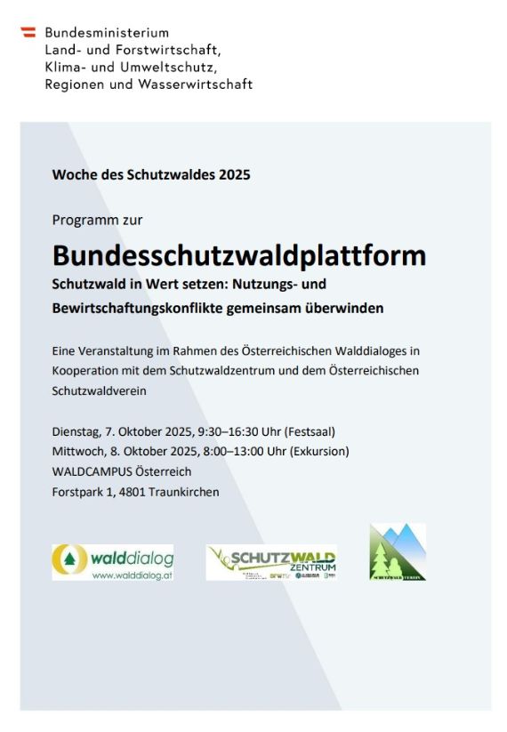 Programm zur Bundesschutzwaldplattform Schutzwald in Wert setzen: Nutzungs- und Bewirtschaftungskonflikte gemeinsam überwinden