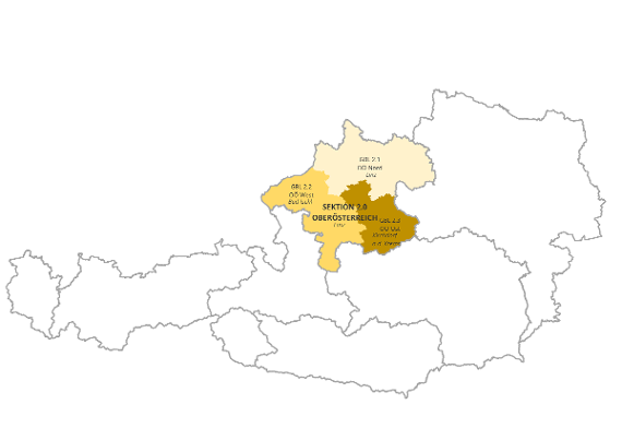 Karte mit Sektionen der WLV, Oberösterreich